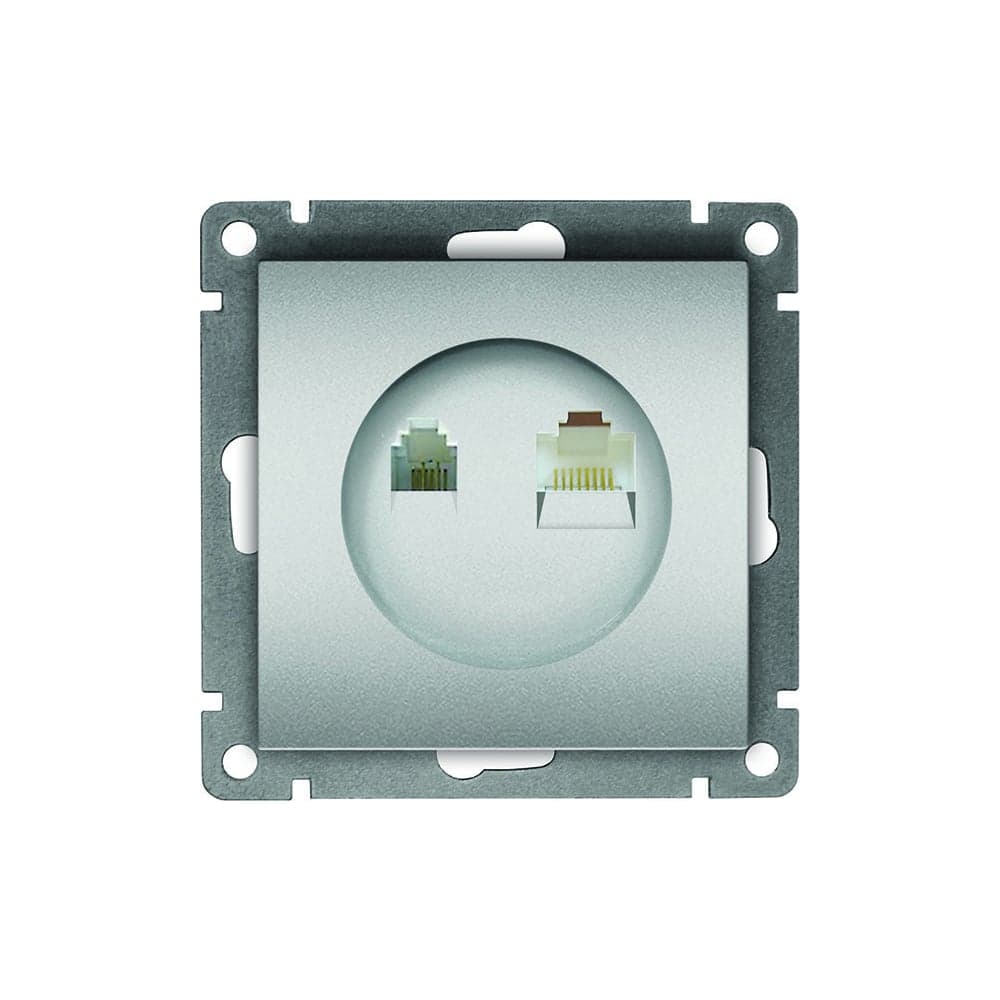 Компьютерная+телефонная розетка UNIVersal серия афина, с/у, 1а, rj45, rj12, серебро еврослот A0052-S