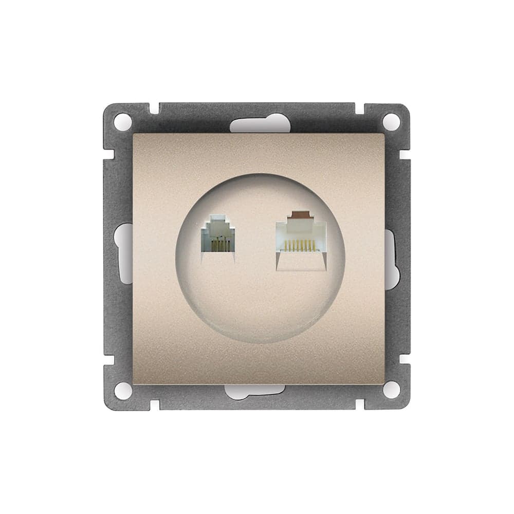 Компьютерная+телефонная розетка UNIVersal серия афина, с/у, 1а, rj45, rj12, шампань еврослот A0052-Br