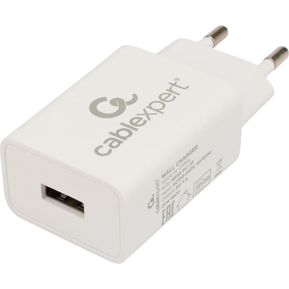 Адаптер питания Cablexpert 100/220v - 5v usb 1 порт, 1a, белый, MP3A-PC-39