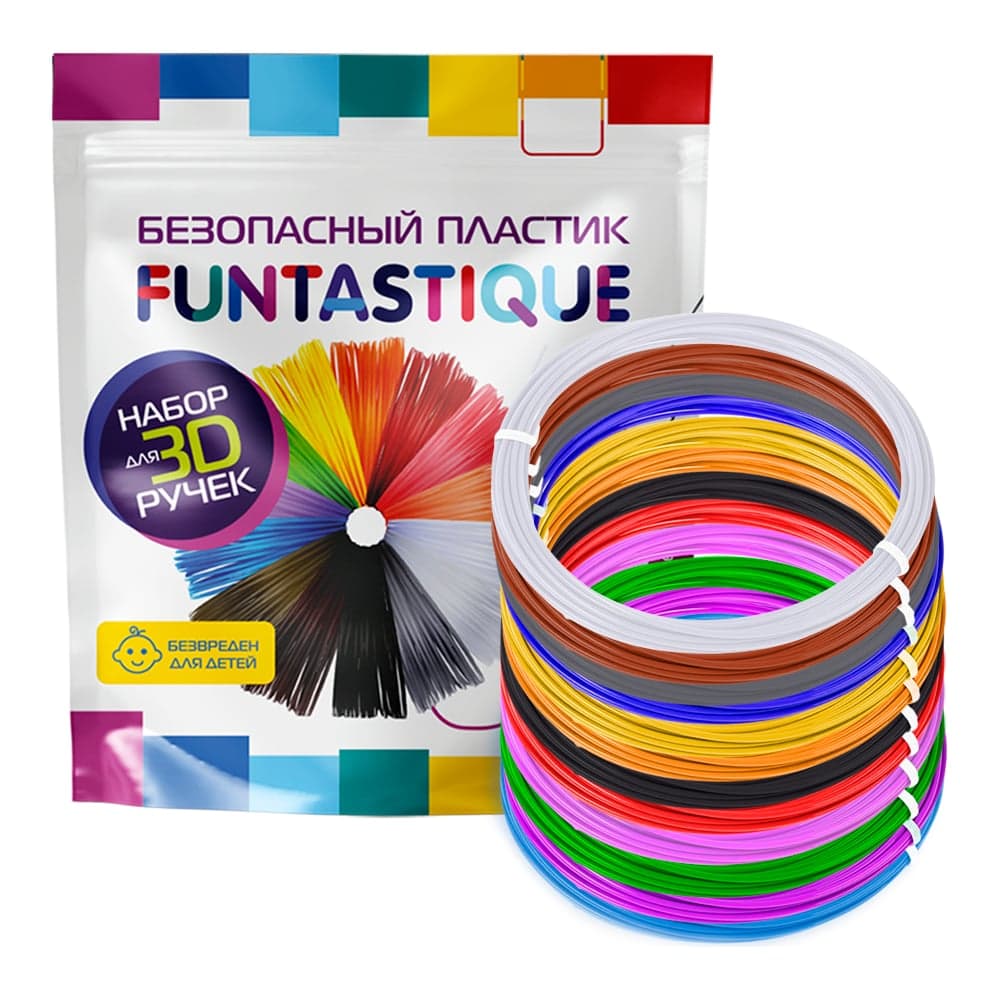 Набор pla-пластика для 3д ручек FUNTASTIQUE 12 цветов, 5 м PLA-PEN-12-5