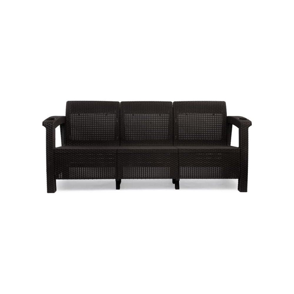 Диван ротанг 3-х местный 188x70x79 см цвет мокко с серыми подушками HOMLYGREEN ARD257816