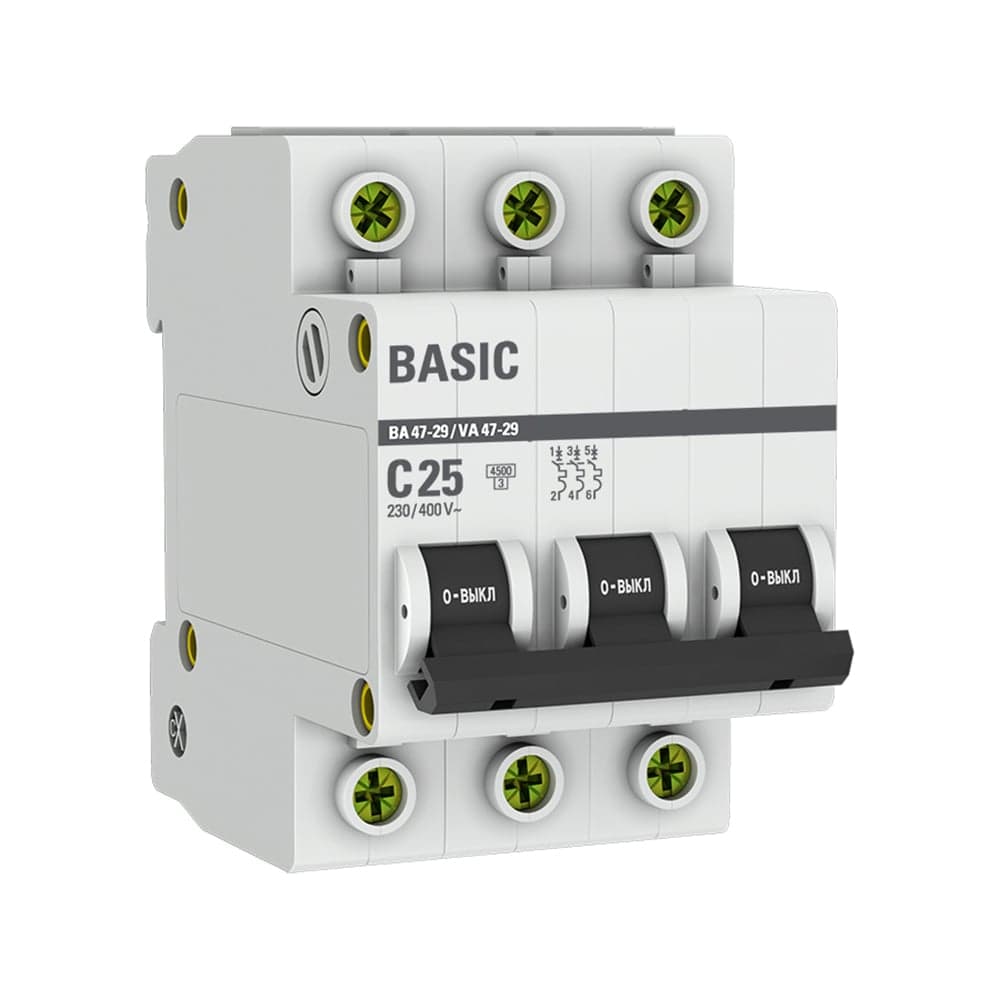 Автоматический выключатель EKF 3P 25А (С) ВА 47-29 4.5кА Basic mcb4729-3-25C