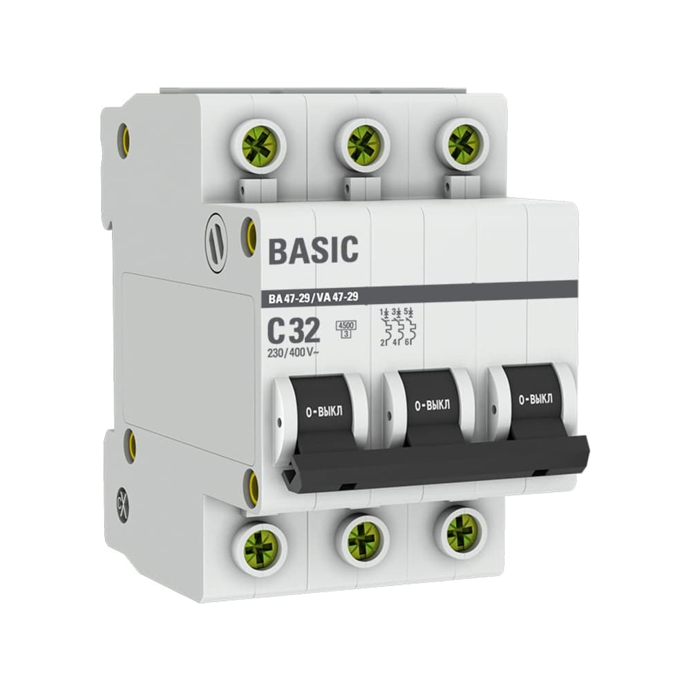 Автоматический выключатель EKF 3P 32А (С) ВА 47-29 4.5кА Basic mcb4729-3-32C