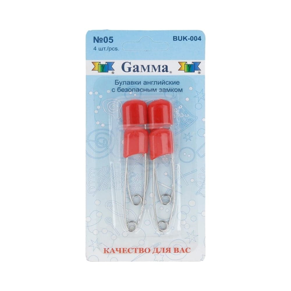 Английские булавки Gamma BUK-004 с безопасным замком, в блистере, 4 шт, 53 мм, 05 красный 185910