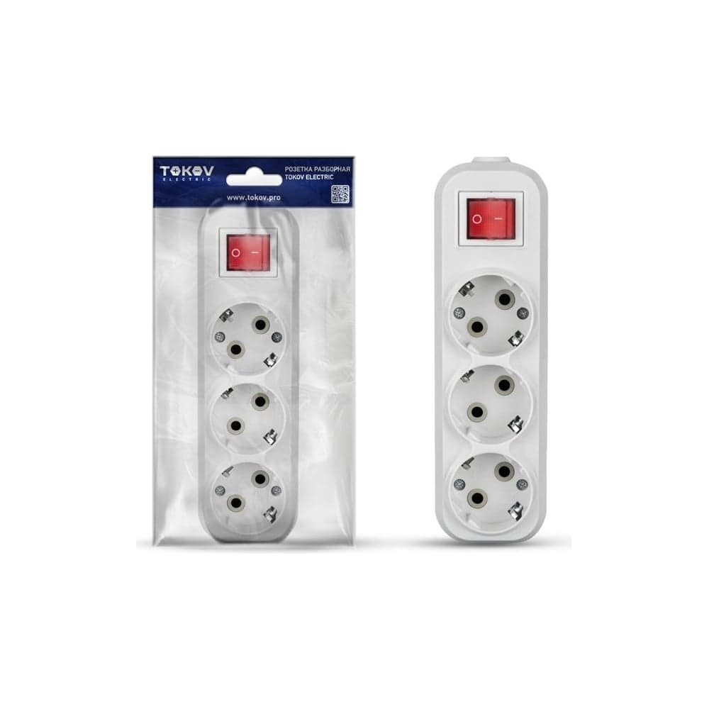 Колодка удлинителя TOKOV ELECTRIC 3-м 16а с заземл. с выкл. абс-пластик бел. TKE-C01-KU3-ZV
