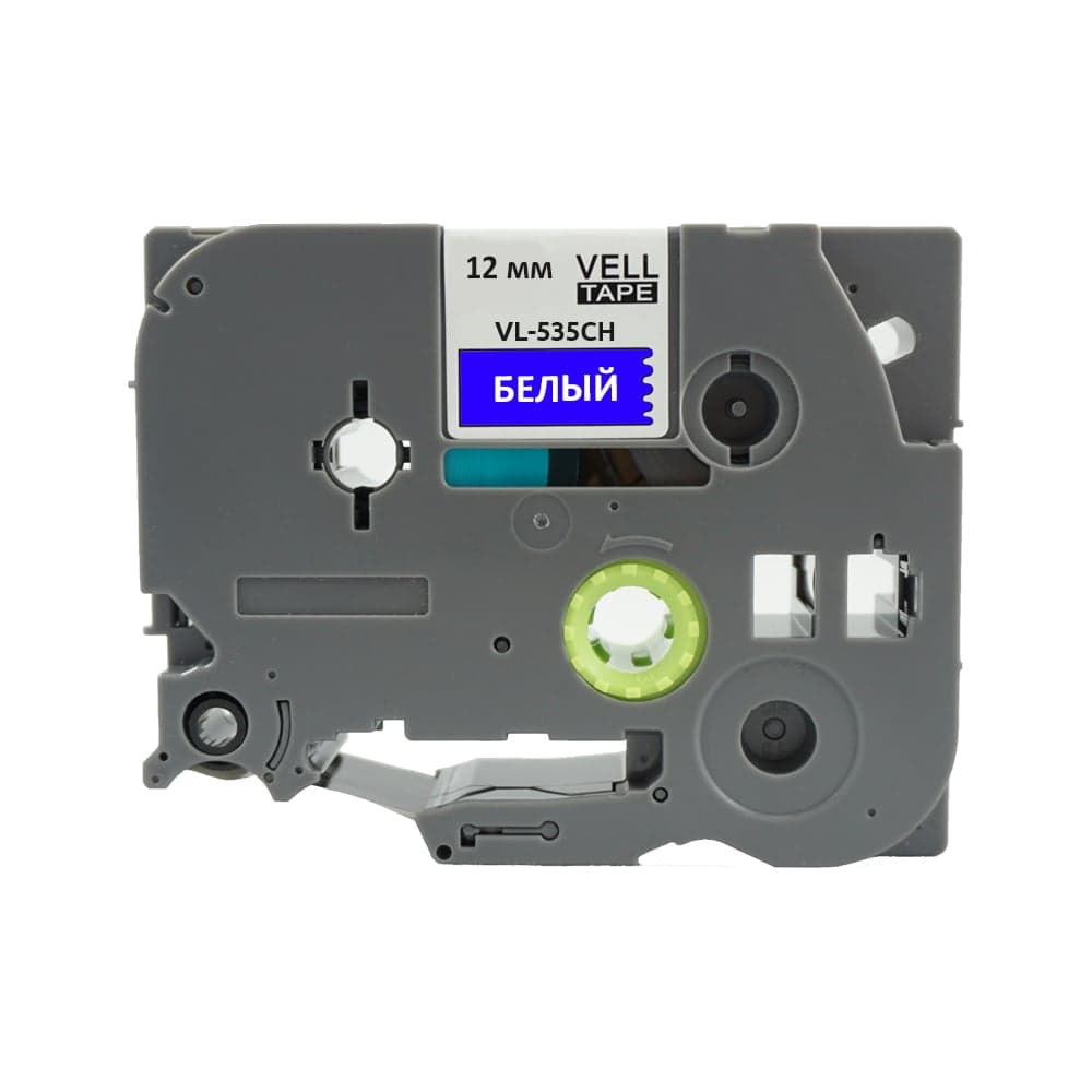 Лента Vell VL-535CH (с чипом, 12 мм, белый на синем) для Puty PT-100E/100ECH/Brother D200/E110/ D600/E300/2700/ P700/E550/P900 1350617