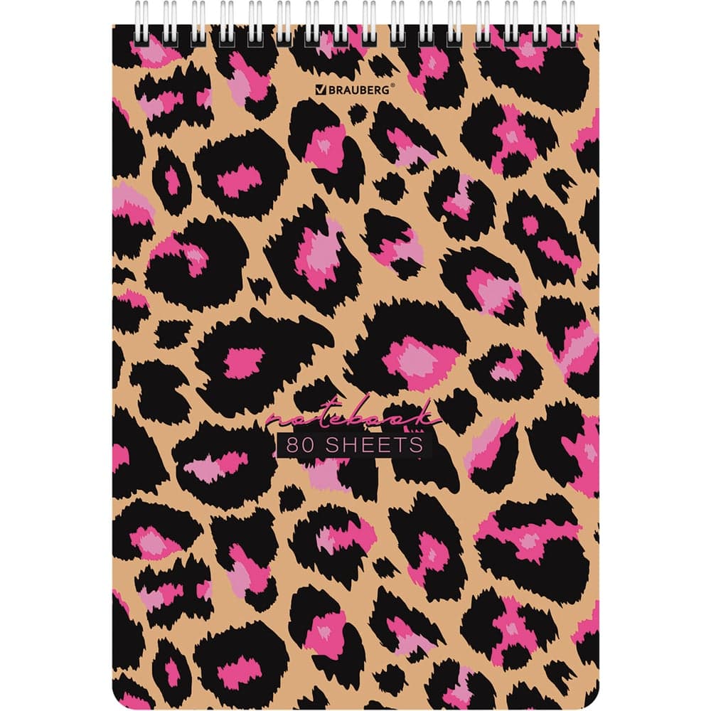 Блокнот BRAUBERG А5, 146x206 мм, 80 л., гребень, картон, жесткая подложка, клетка, Leopard 114383