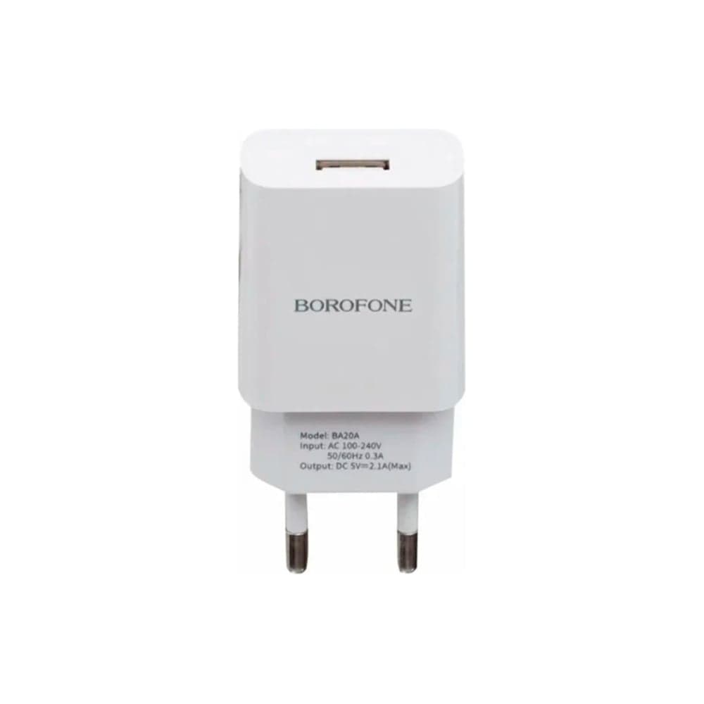 Сетевое зарядное устройство Borofone ba20a sharp 1xusb, 2.1а, белый 0L-00043188