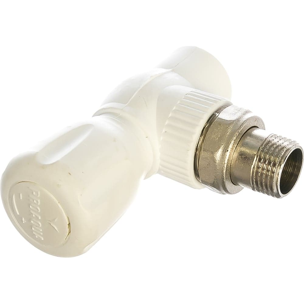 Угловой шаровой кран для радиатора PRO AQUA PP-R белый d-20 мм 1/2" PA42108b