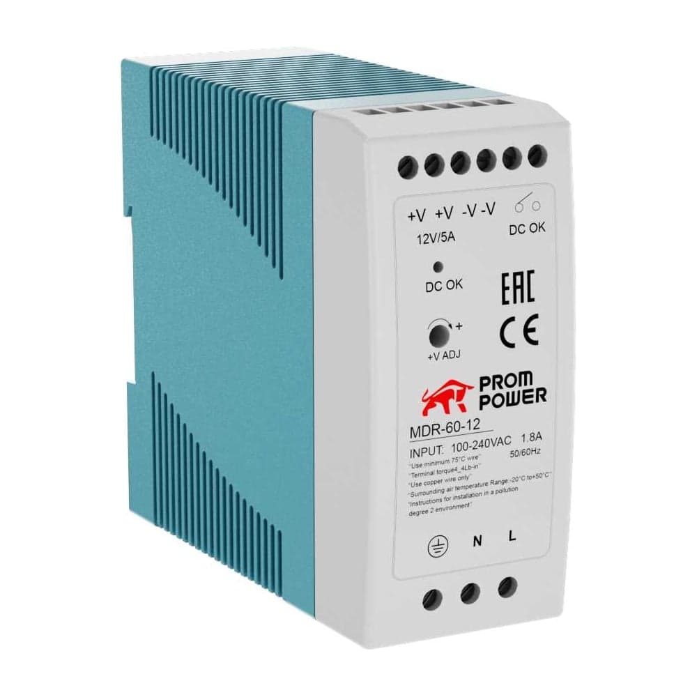 Источник питания Prompower mdr-60-12, на выходе 12 В DC, 5a, 60 Вт. входное 85-264 В AC (120-370 В DC) MDR6012