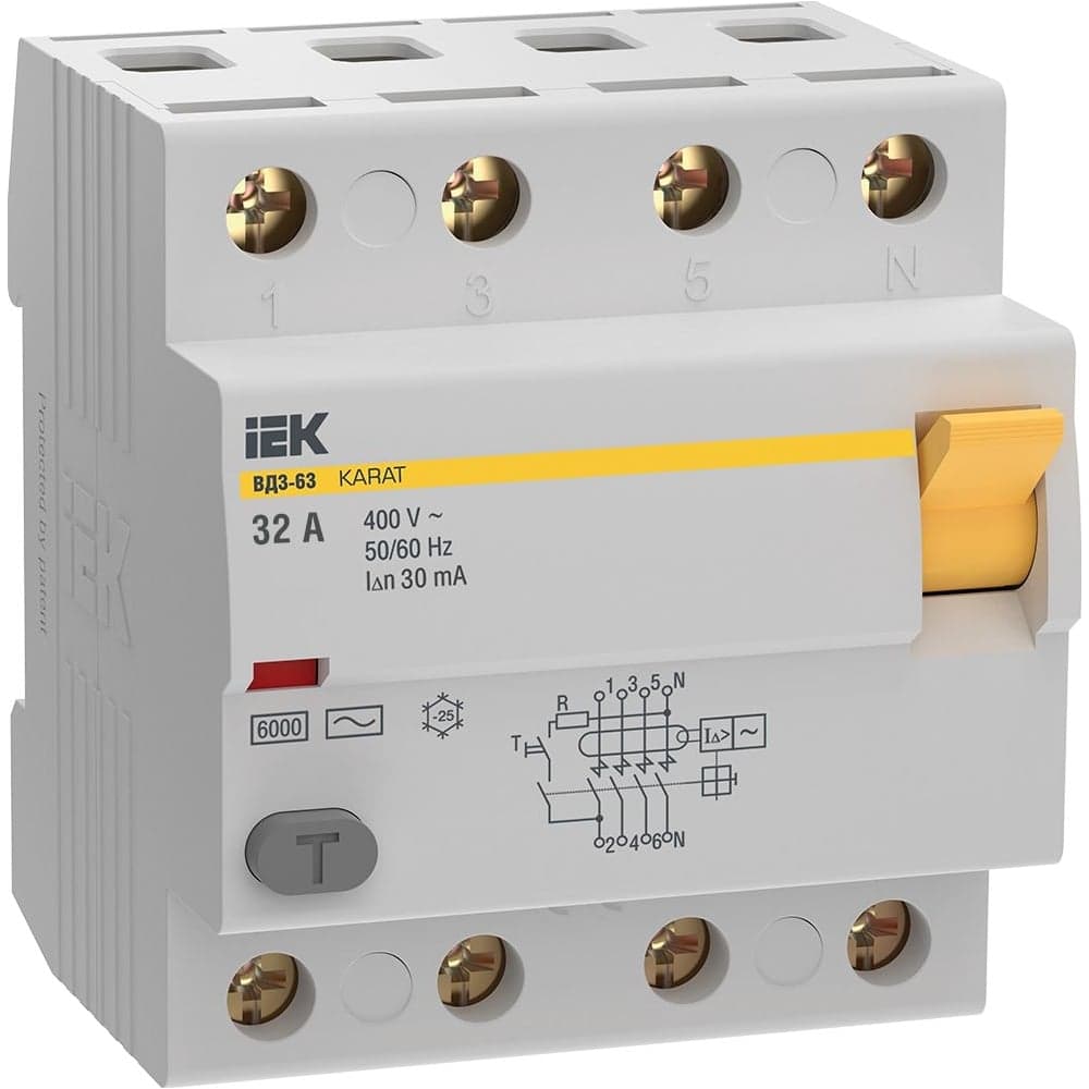 Узо IEK karat вд3-63 4p 32а 30ма 6ка тип ac MDV20-4-032-030