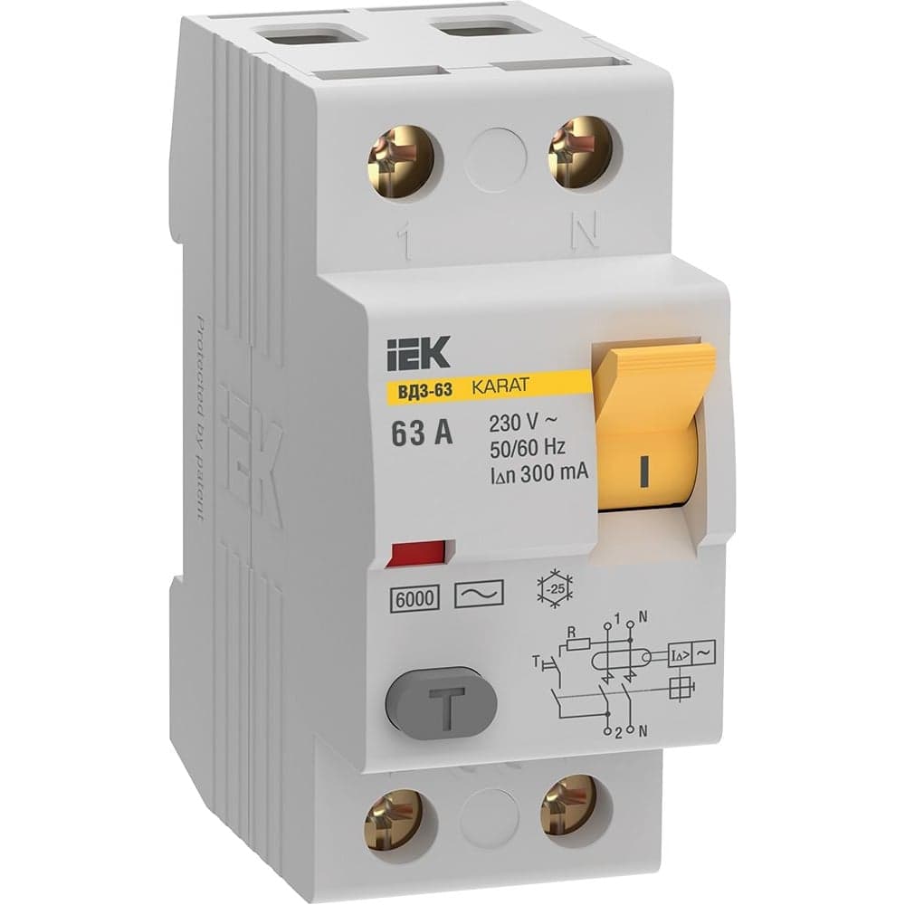 Узо IEK karat вд3-63 2p 63а 300ма 6ка тип ac MDV20-2-063-300