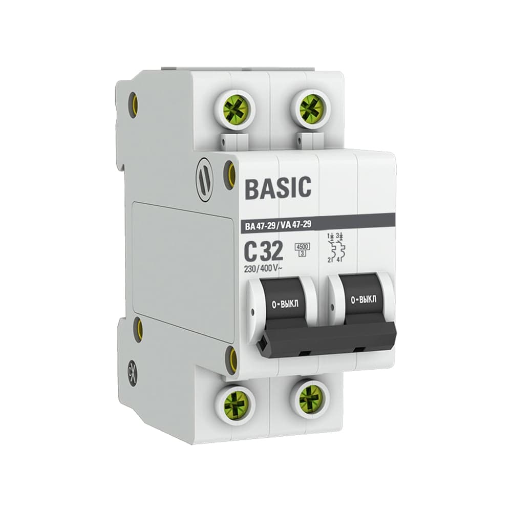 Автоматический выключатель EKF 32А С ВА 47-29 4.5кА 2P Basic mcb4729-2-32C
