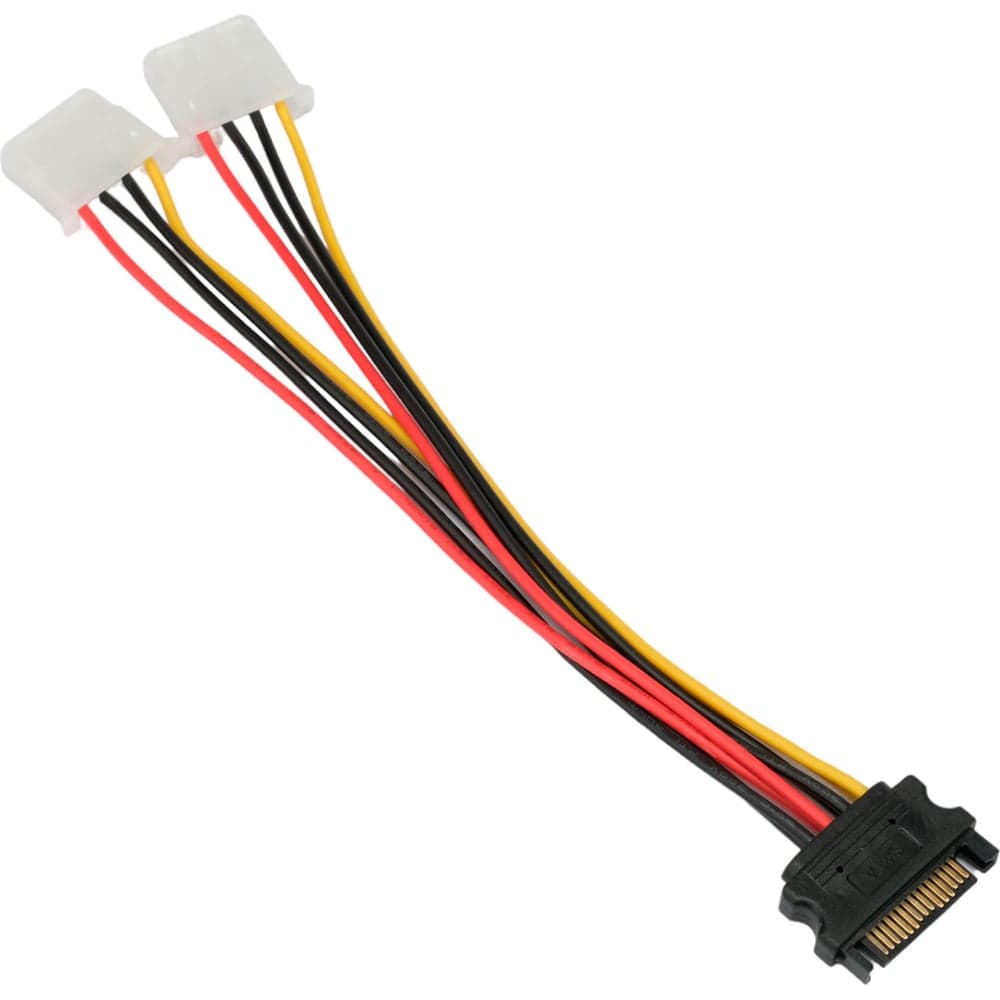 Кабель питания Cablexpert sata, sata 15pin/2x molex 4pin, медный проводник, 20см, пакет, CC-SATA-2MOLEX-20CM