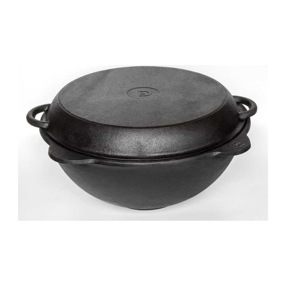 Чугунный казан Davr Metall 10 л круглое дно с крышкой сковородкой казан10(круг)+крыш(сков)10л