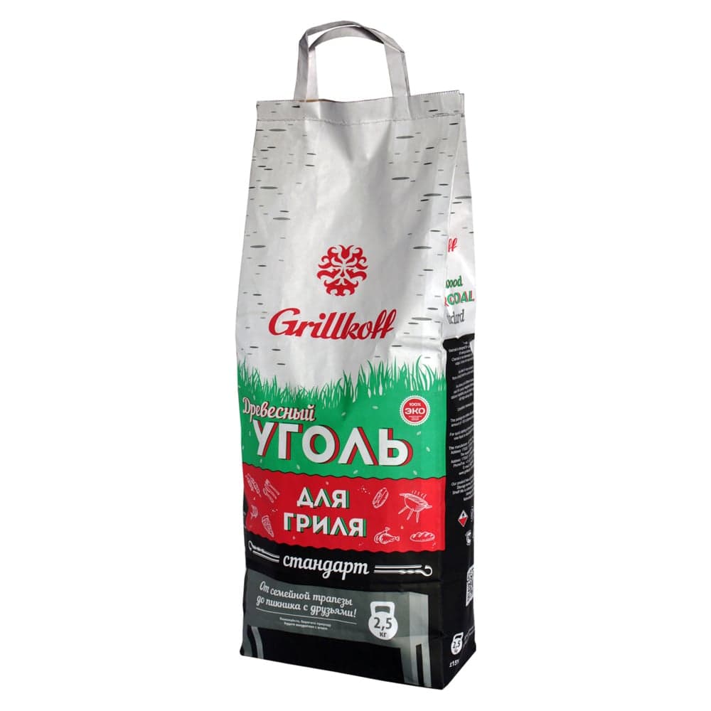 Древесный уголь для гриля Grillkoff стандарт, пакет 2.5 кг с ручкой 1
