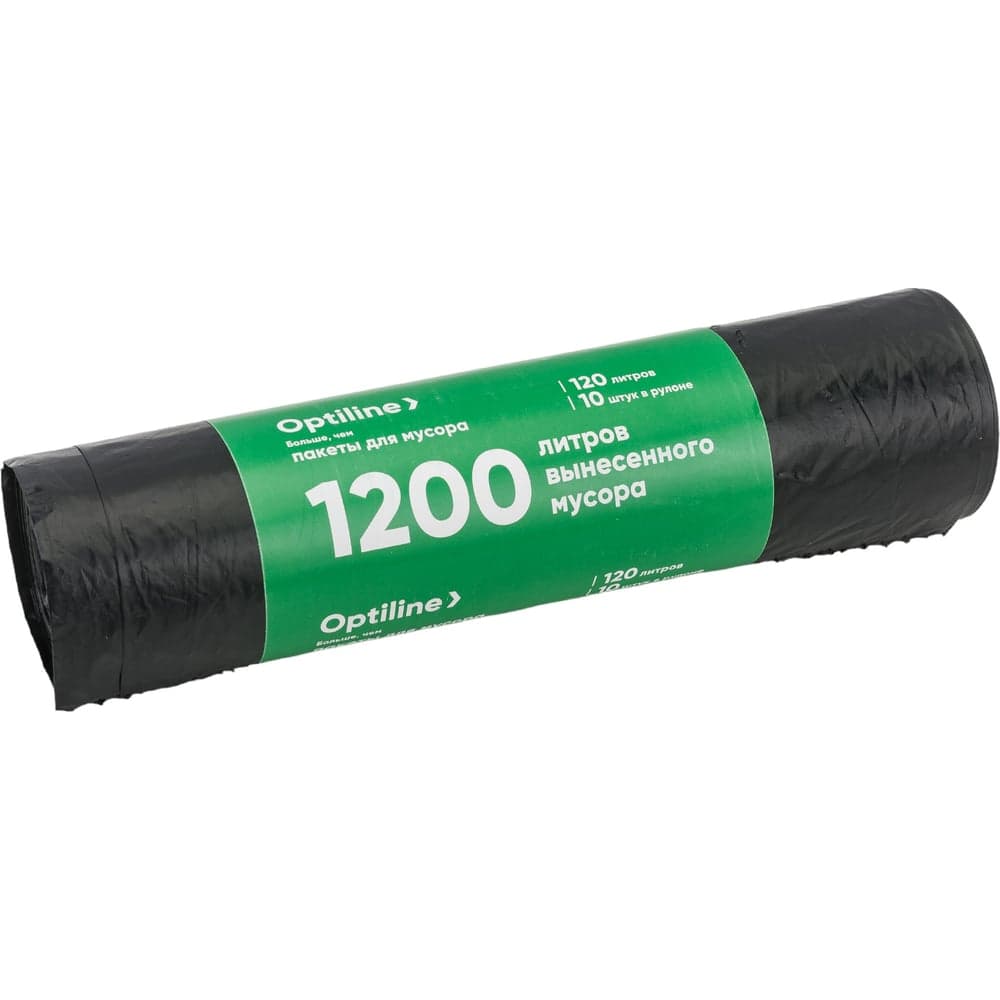Пакеты для мусора ПВД 70x110 см, 30 мкм, 120 л, черные, в рулоне 10 шт. Optiline 23-0048
