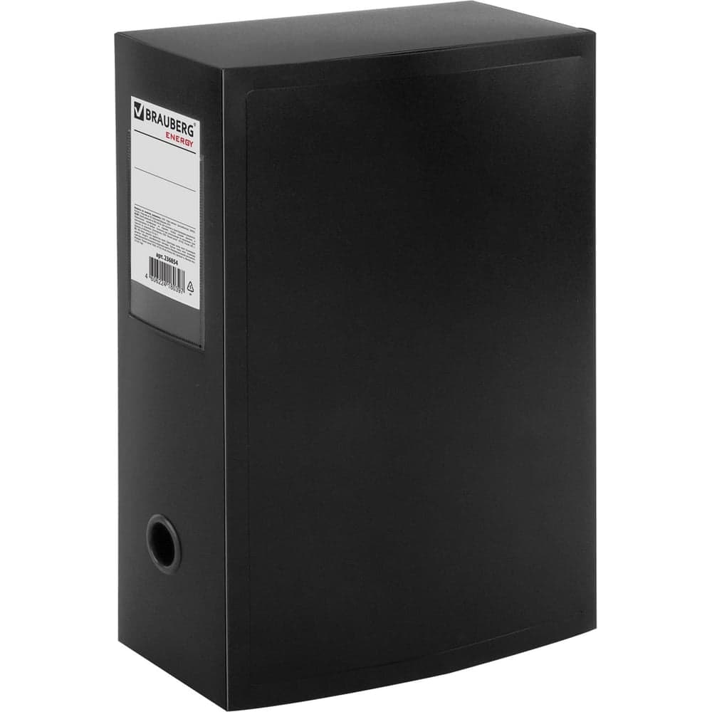 Архивный короб Energy, пластик, 10 см , разборный, черный, 0,9 мм BRAUBERG 236854