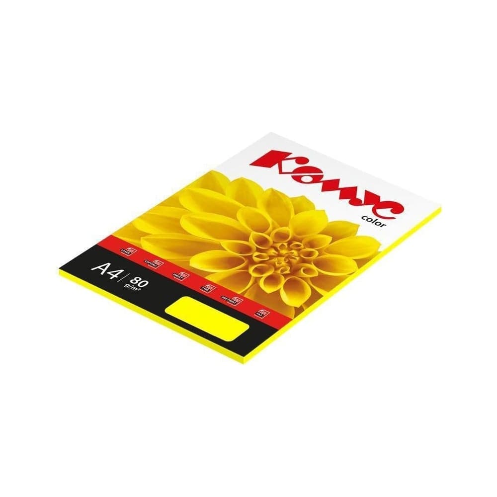 Бумага цветная Комус Color (лимон интенсив), 80г, А4, 50 л. 619915