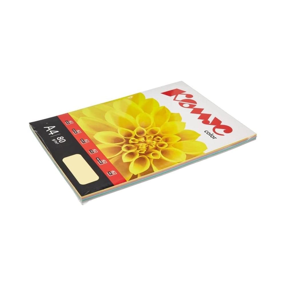 Бумага цветная Комус Color (микс пастель 5цв:ж,р,о,з,л),80г,А4,100 л 658907