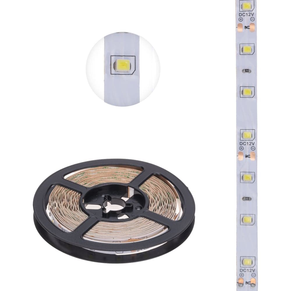 Светодиодная лента Lamper 12в, smd2835, 4,8вт/м, 60 led/м, 6500к, 8мм, 5м, для бп с клеммами, ip20 141-2013