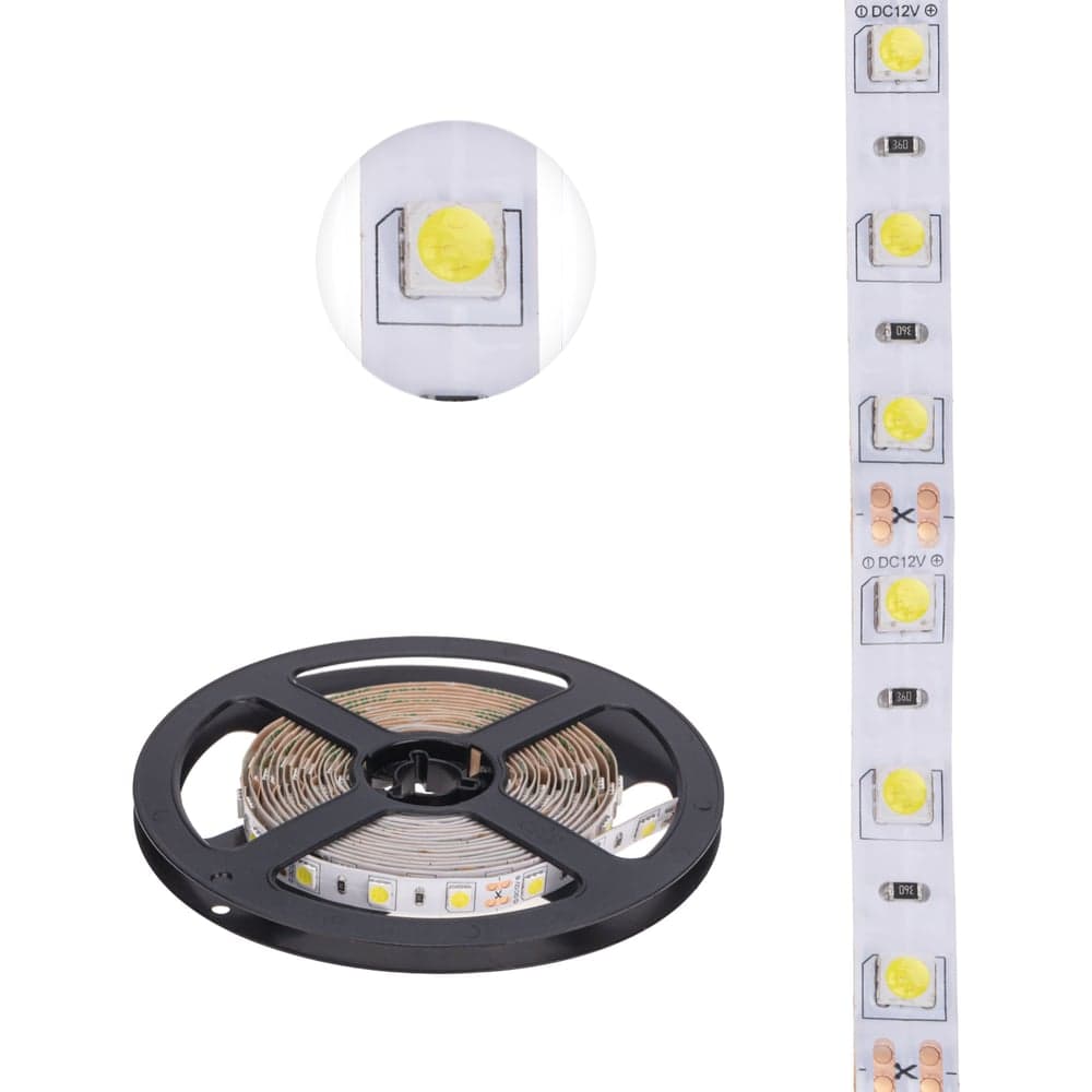Светодиодная лента Lamper 12в, smd5050, 14,4вт/м, 60 led/м, 6500к, 10мм, 3м, для бп с клеммами, ip20 141-2021
