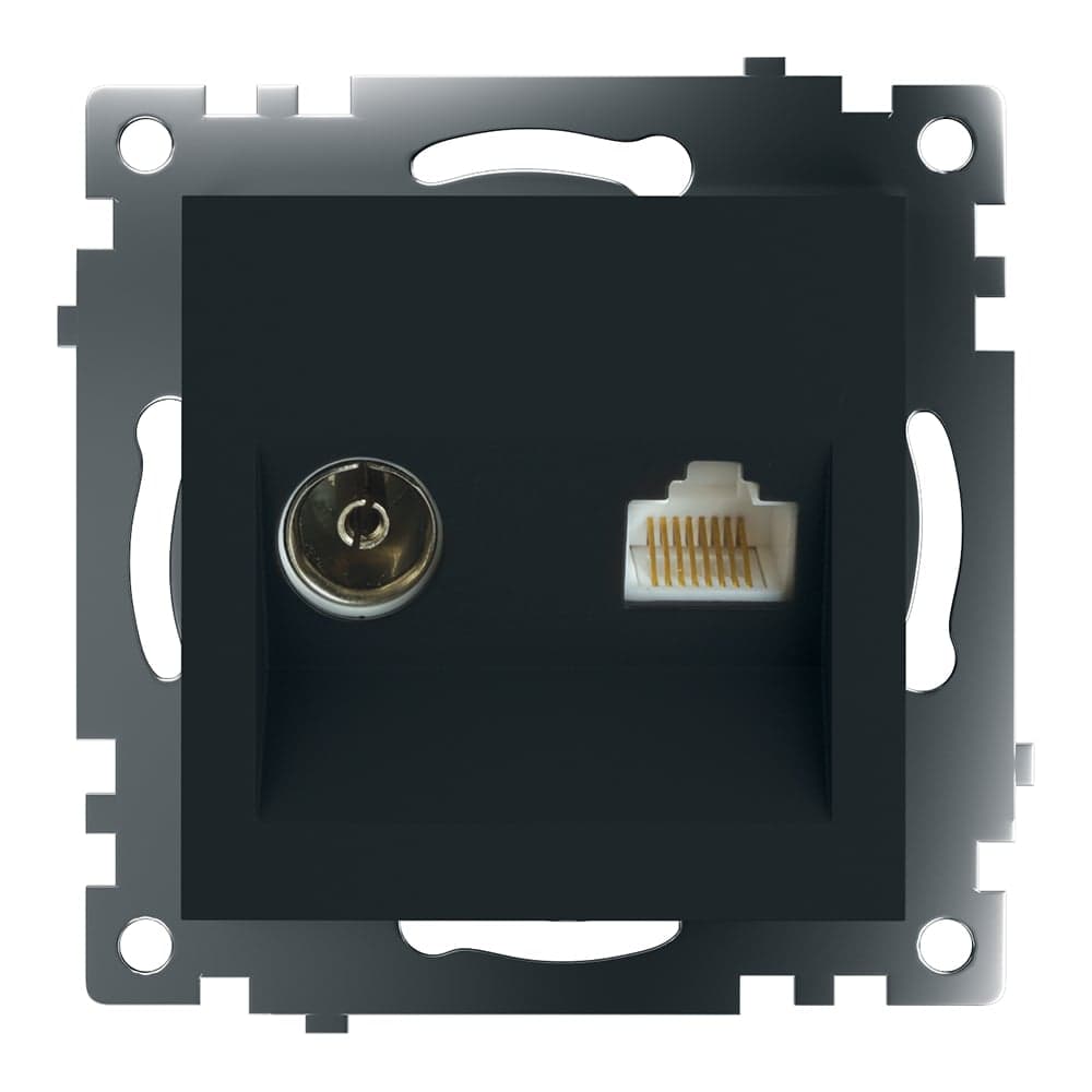 Механизм TV + компьютерной RJ-45 розетки STEKKER GLS00-7106-05 серия Катрин, черный 49182