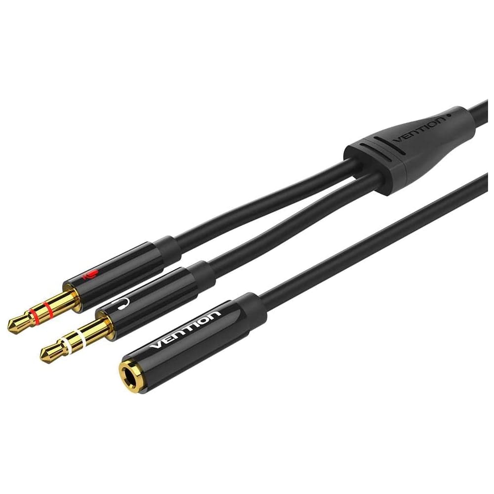 Переходник VENTION гибкий Jack 3.5 mm F 4 pin/Jack 3.5 mm M x 2 (OMTP-CTIA) - 0.3м, шт. BHDBY