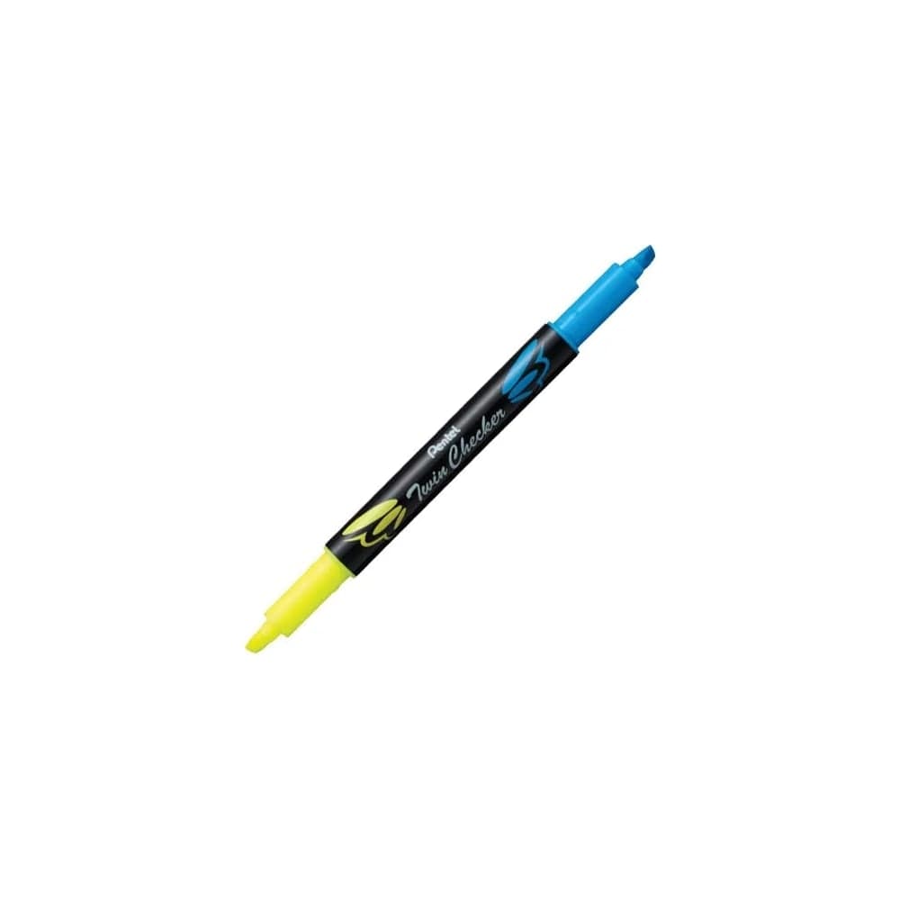 Двухцветные текстовыделители Pentel Twin Checker SLW8-GS 3.5 мм, перо скошенное, 12 шт, желтый-голубой 597299