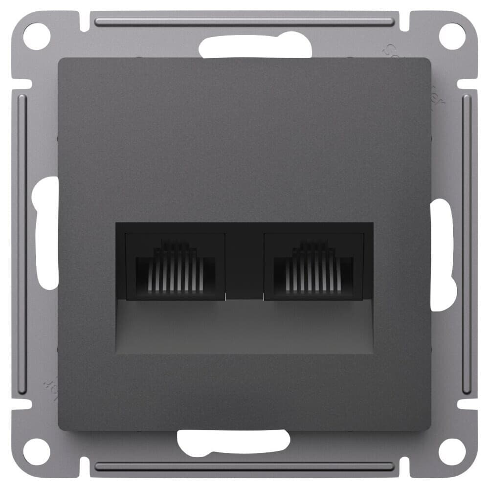 Розетка компьютерная Systeme Electric AtlasDesign встраиваемая базальт 2хRJ45 (ATN001485)
