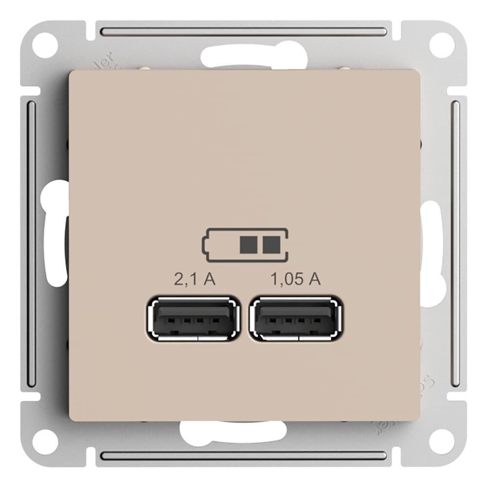 Розетка USB Systeme Electric AtlasDesign встраиваемая песочная 2хUSB-А (ATN001233)