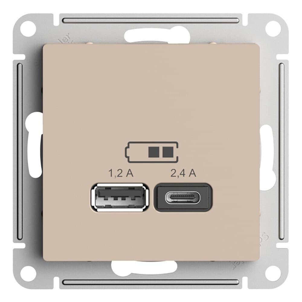 Розетка USB Systeme Electric AtlasDesign встраиваемая песочная USB-A/ Type-C (ATN001239)