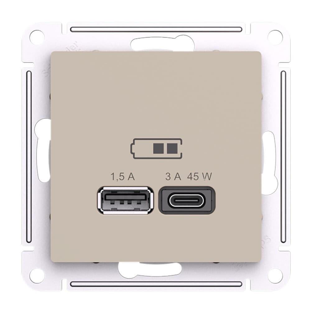 Розетка USB Systeme Electric AtlasDesign встраиваемая песочная USB-A/ Type-C (ATN001229)