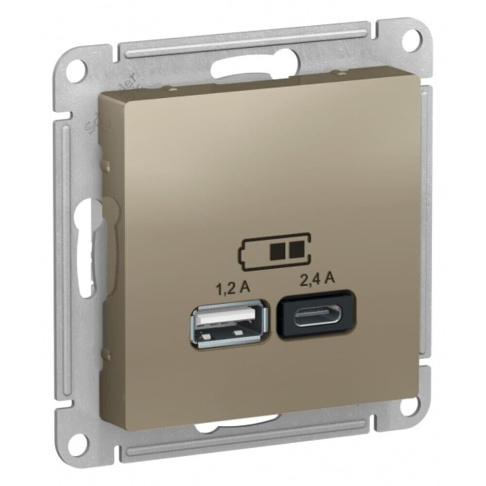 Розетка USB Systeme Electric AtlasDesign встраиваемая шампань USB-A/ Type-C (ATN000539)