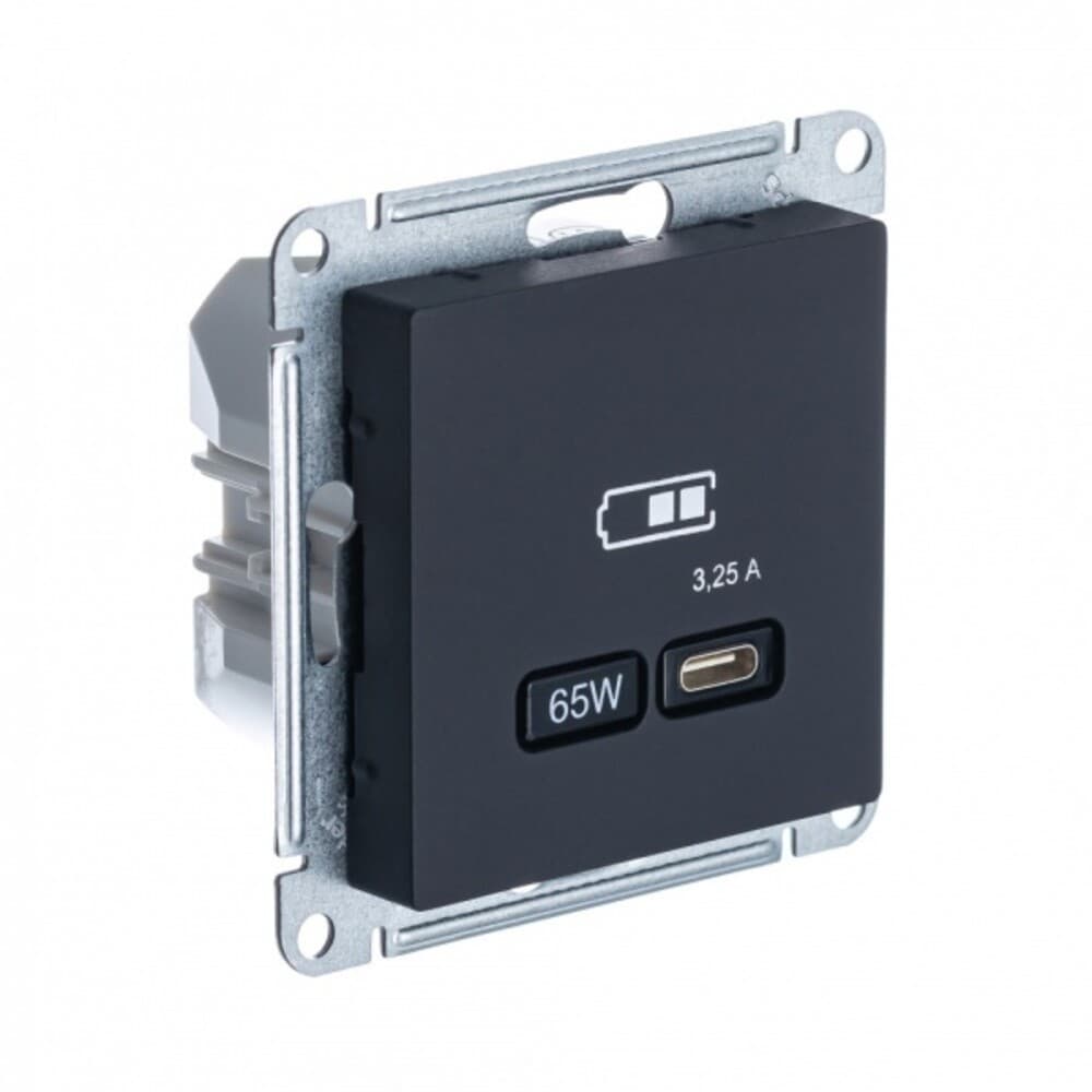 Розетка USB Systeme Electric AtlasDesign встраиваемая карбон USB-A/ Type-C (ATN001027)