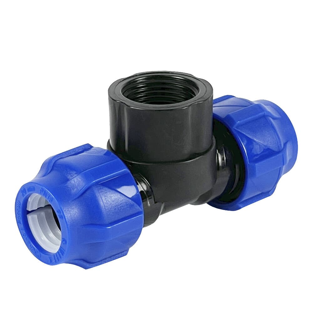 Компрессионный переходной тройник VALFEX ПНД, с внутренней резьбой, 20-3/4"-20 1210012003420