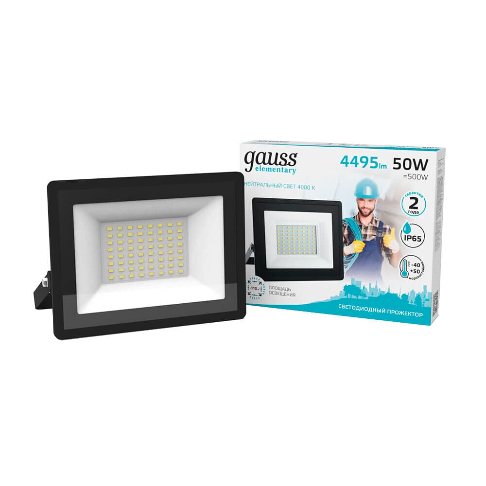 Прожектор cветодиодный Gauss Elementary G2 4000K 50 Вт IP65 черный