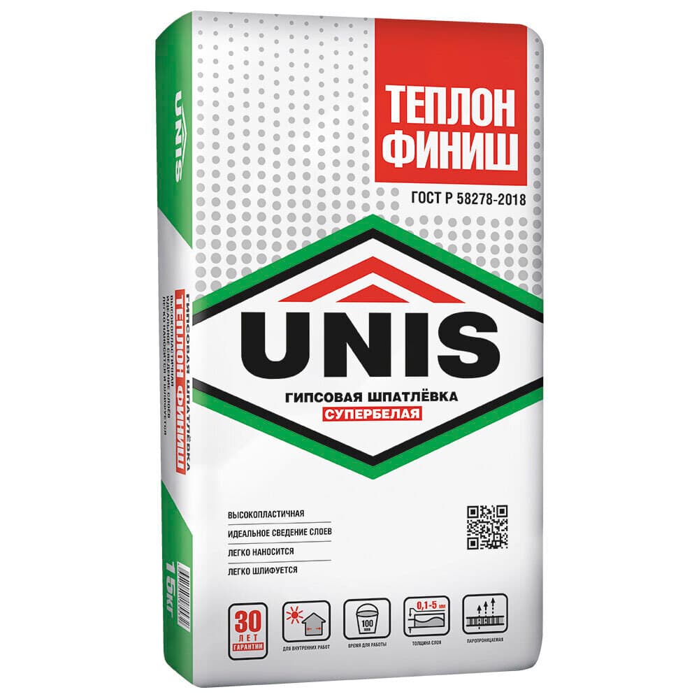 Шпаклевка гипсовая Unis Теплон Финиш финишная белая 15 кг