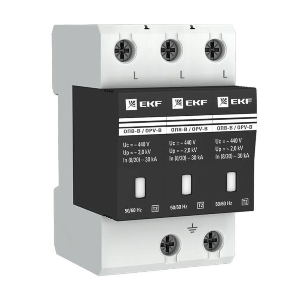 Ограничитель напряжения модульный EKF PROxima 400 В 30 кА 3P (opv-b3)