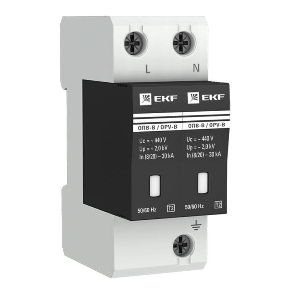Ограничитель напряжения модульный EKF PROxima 400 В 30 кА 2P (opv-b2)