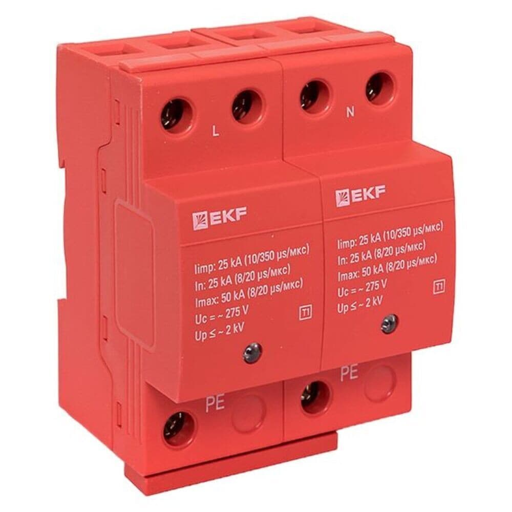 Ограничитель напряжения модульный EKF T1 275 В 25 кА 2P (spd-t1-2p)