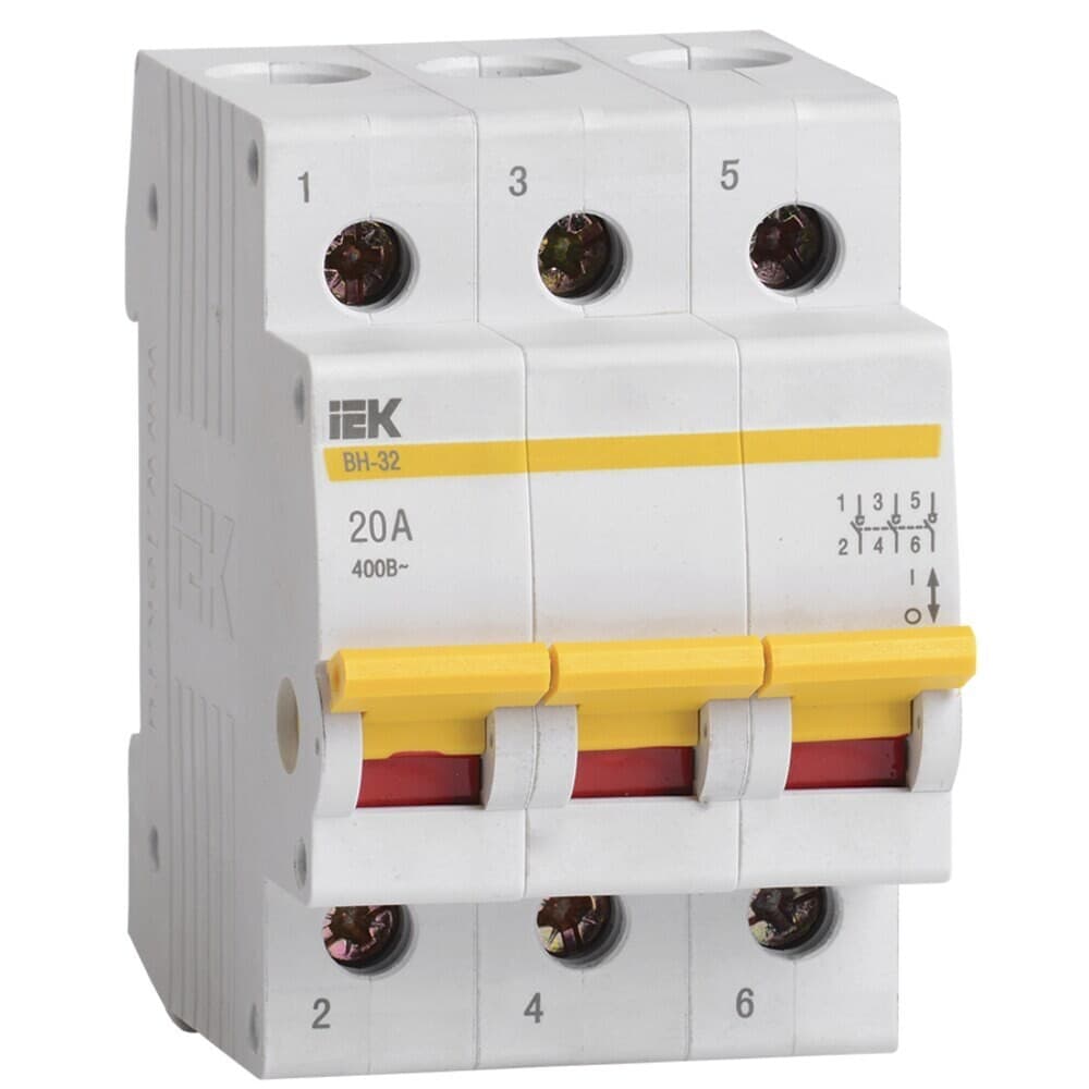 Выключатель нагрузки IEK Karat ВН-32 3P 20А 400 В на DIN-рейку (MNV10-3-020)