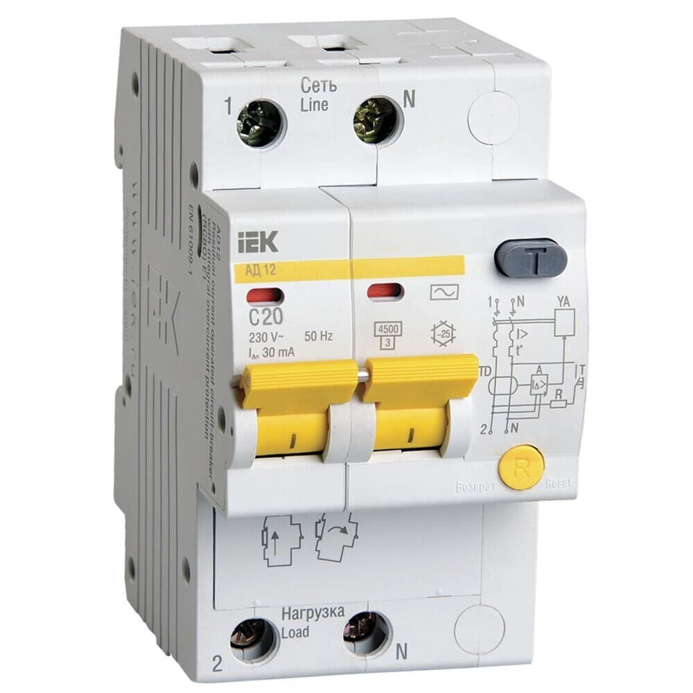 Автомат дифференциальный IEK Karat 20А 1P+N тип AC 30 мА 4,5 кА (MAD10-2-020-C-030)