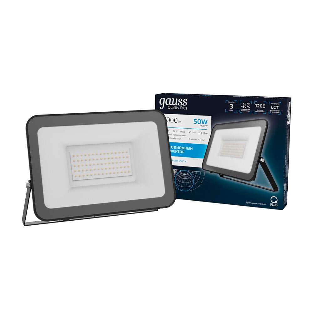 Прожектор светодиодный Gauss Qplus ДО-50 6500К 50 Вт IP65 черный