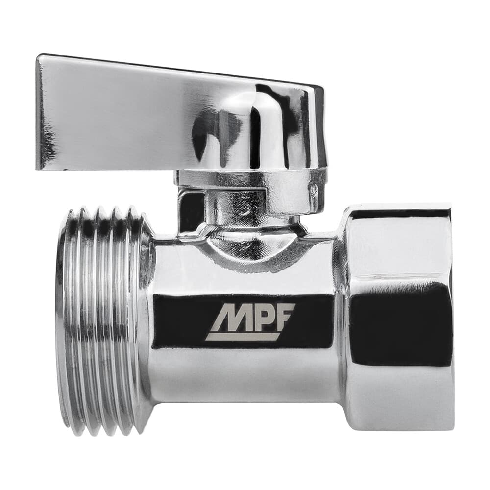 Кран шаровой латунный MPF 1/2 ВР(г) х 3/4 НР(ш) к бытовой технике хром мини проходной ГОСТ Р 59553-2021 (ИС.081221)