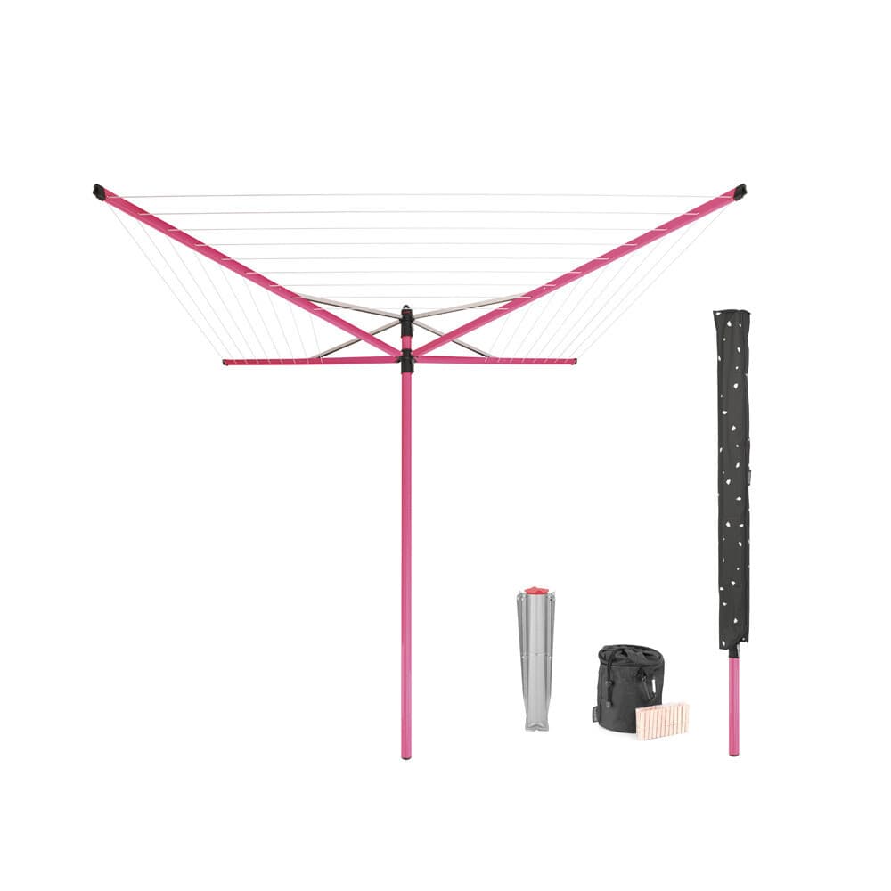 Сушилка для белья напольная уличная Brabantia Lift-O-Matic 50 м 1870х2950х2950 мм с чехлом мешком прищепками розовая