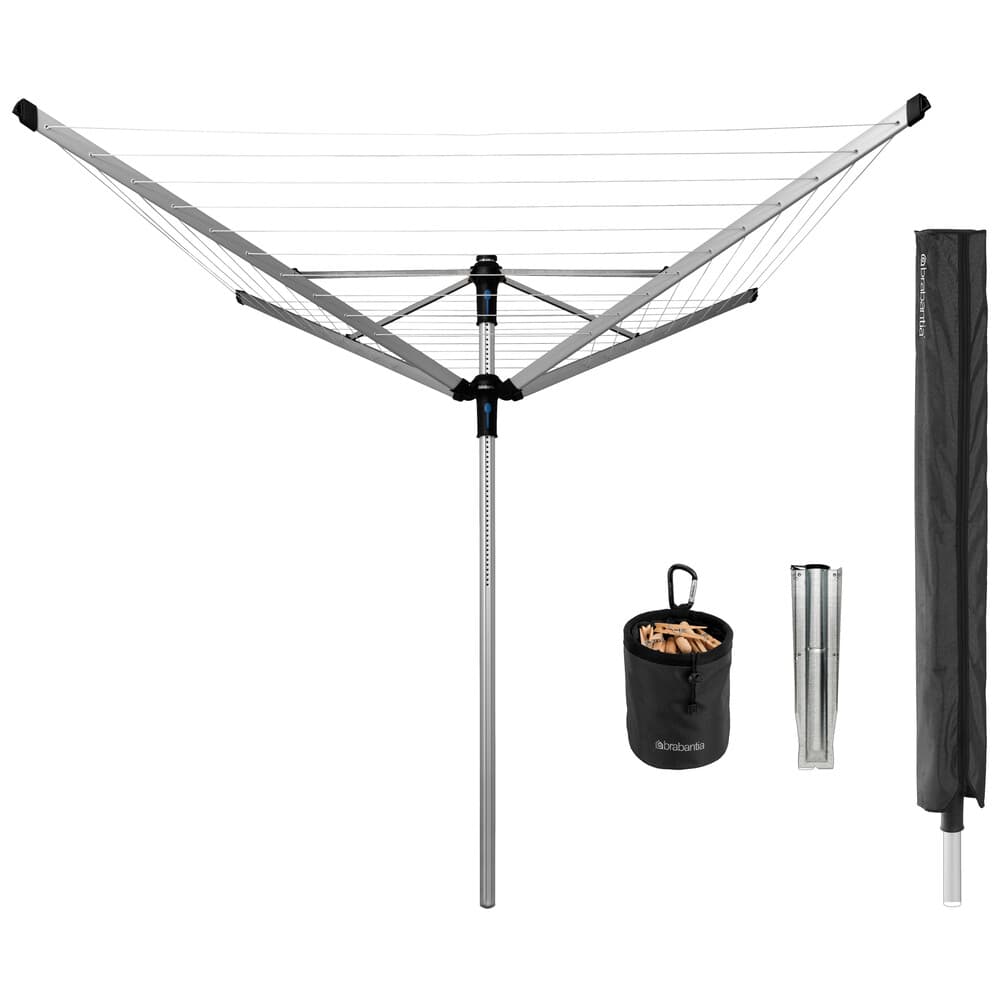 Сушилка для белья напольная Brabantia Lift-O-Matic Advance 60 м 1970х3120х3120 мм с чехлом мешком прищепками серая металлик