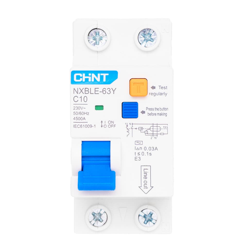 Автомат дифференциальный Chint NXBLE-63Y 10А 1P+N тип AC 30 мА 4,5 кА компактный (105541)