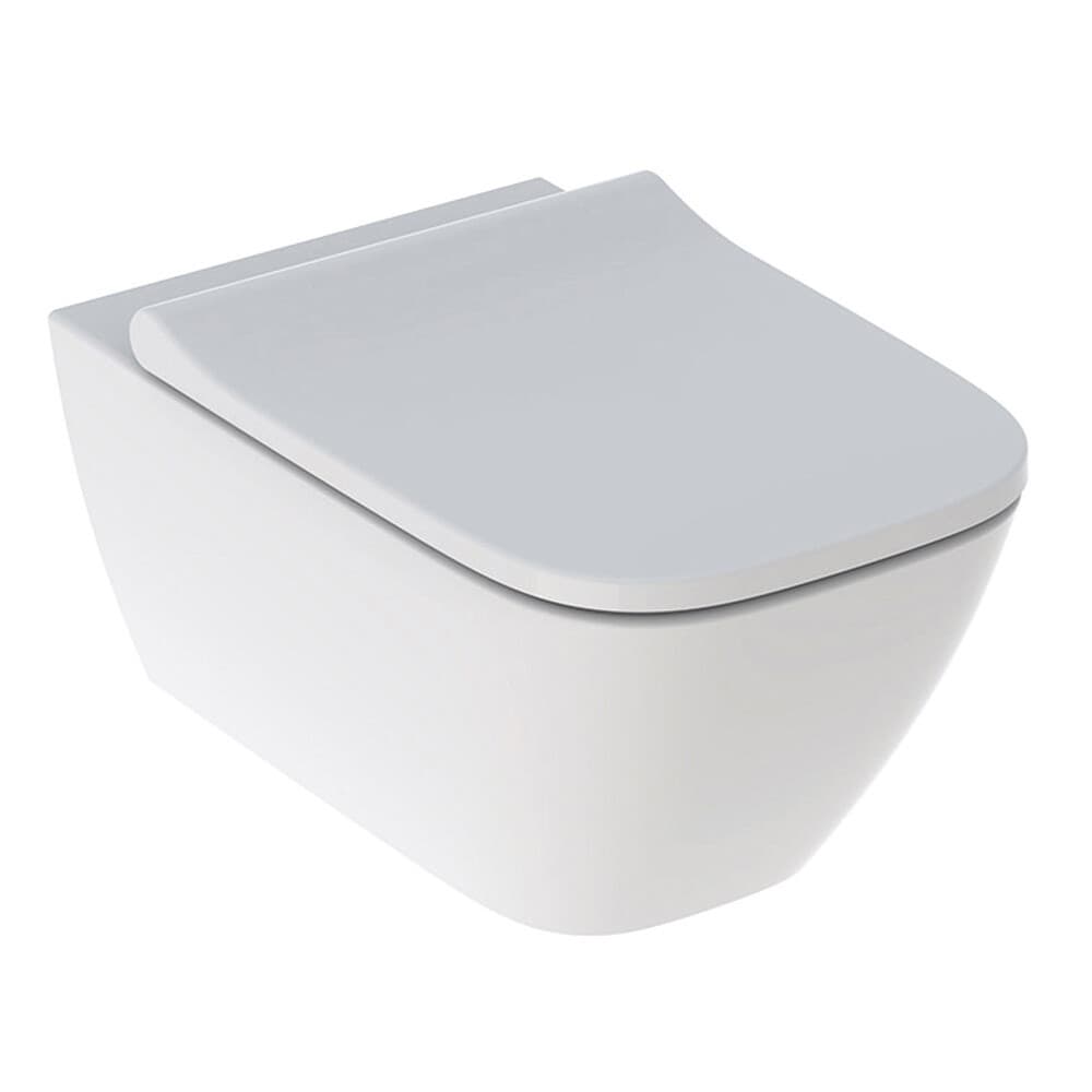 Унитаз подвесной Geberit Smyle Square Rimfree безободковый белый глянцевый с сиденьем дюропласт микролифт (500.683.01.2)