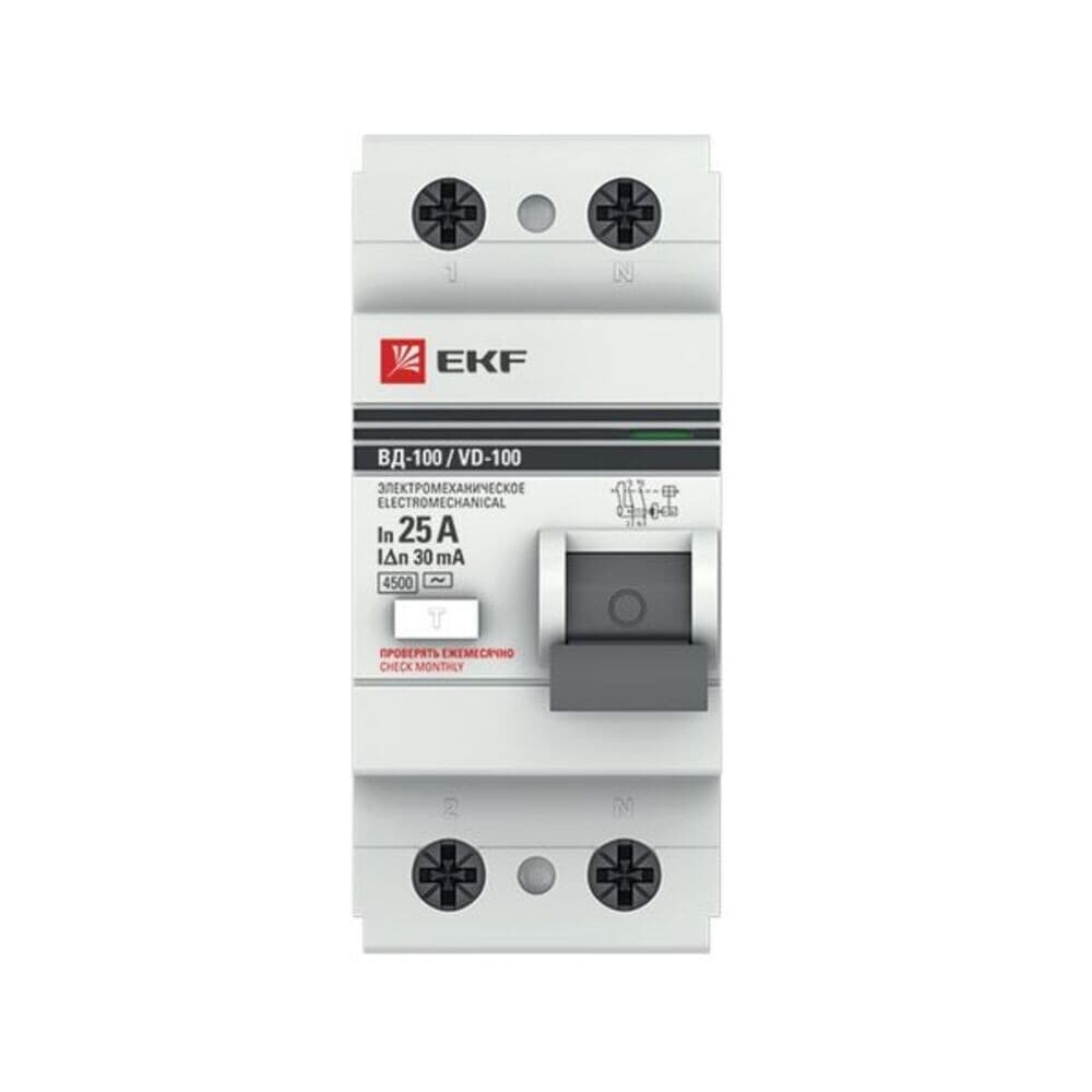 УЗО EKF PROxima ВД-100N 25А 2P тип AC 30 мА 6 кА (E1026M2530)